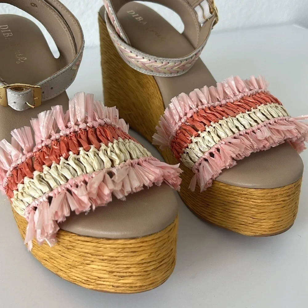 NWOB DIBA True‎ Muddie Water Platform Raffia Sandals Size 9